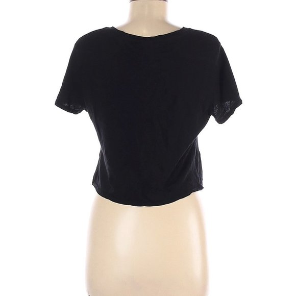 H&M Black Short Sleeve Twist Front Crop Top M - Picture 2 of 5
